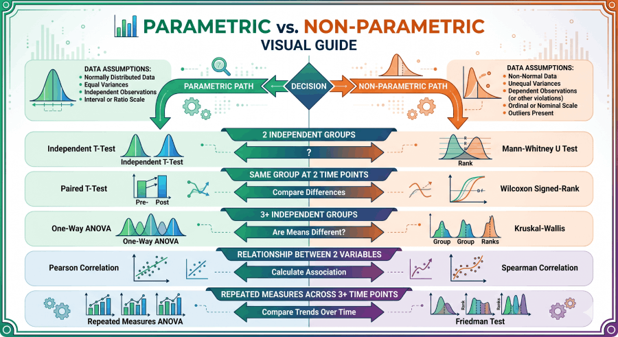 Parametric vs non-parametric statistical tests comparison chart